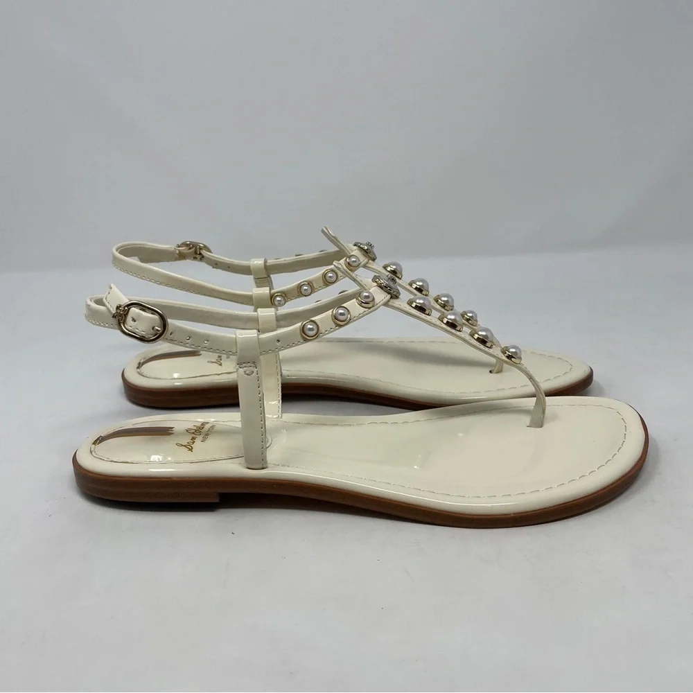 Sam Edelman Gigi Patent Pearl Embellished Thong T- Strap Sandals - NWT - Picture 5 of 11